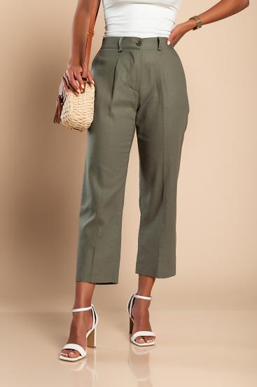 Eleganckie lniane spodnie w kolorze oliwkowym