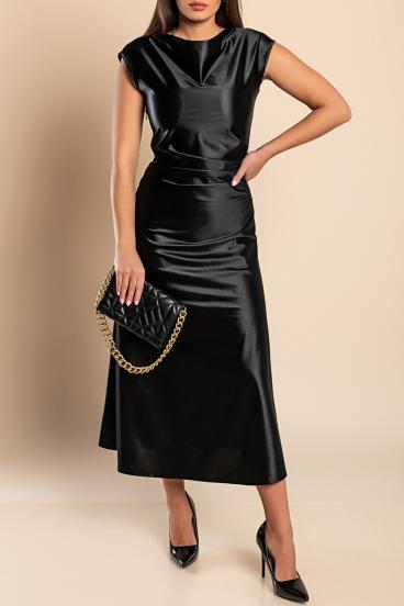 Sukienka midi z imitacji satyny, kolor czarny