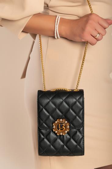 Elegancka mała torebka z pikowanymi detalami, czarna