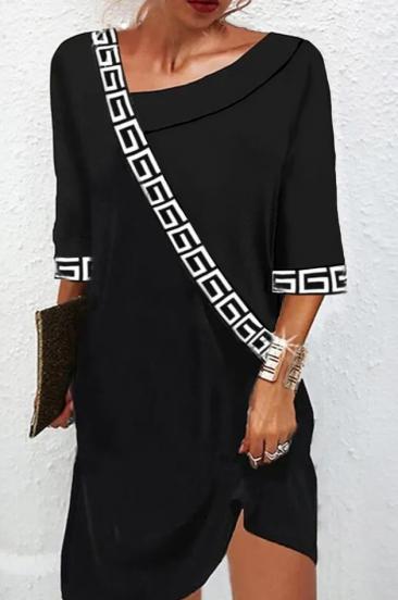 Elegancka sukienka z geometrycznym nadrukiem, w kolorze czarnym