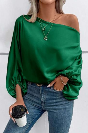 Elegancka bluzka z asymetrycznym dekoltem w kolorze zielonym